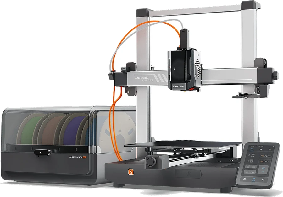 Impresora 3D de filamento (FDM) Anycubic Kobra 3 Combo con su sistema multicolor ACE Pro, vista de producto.