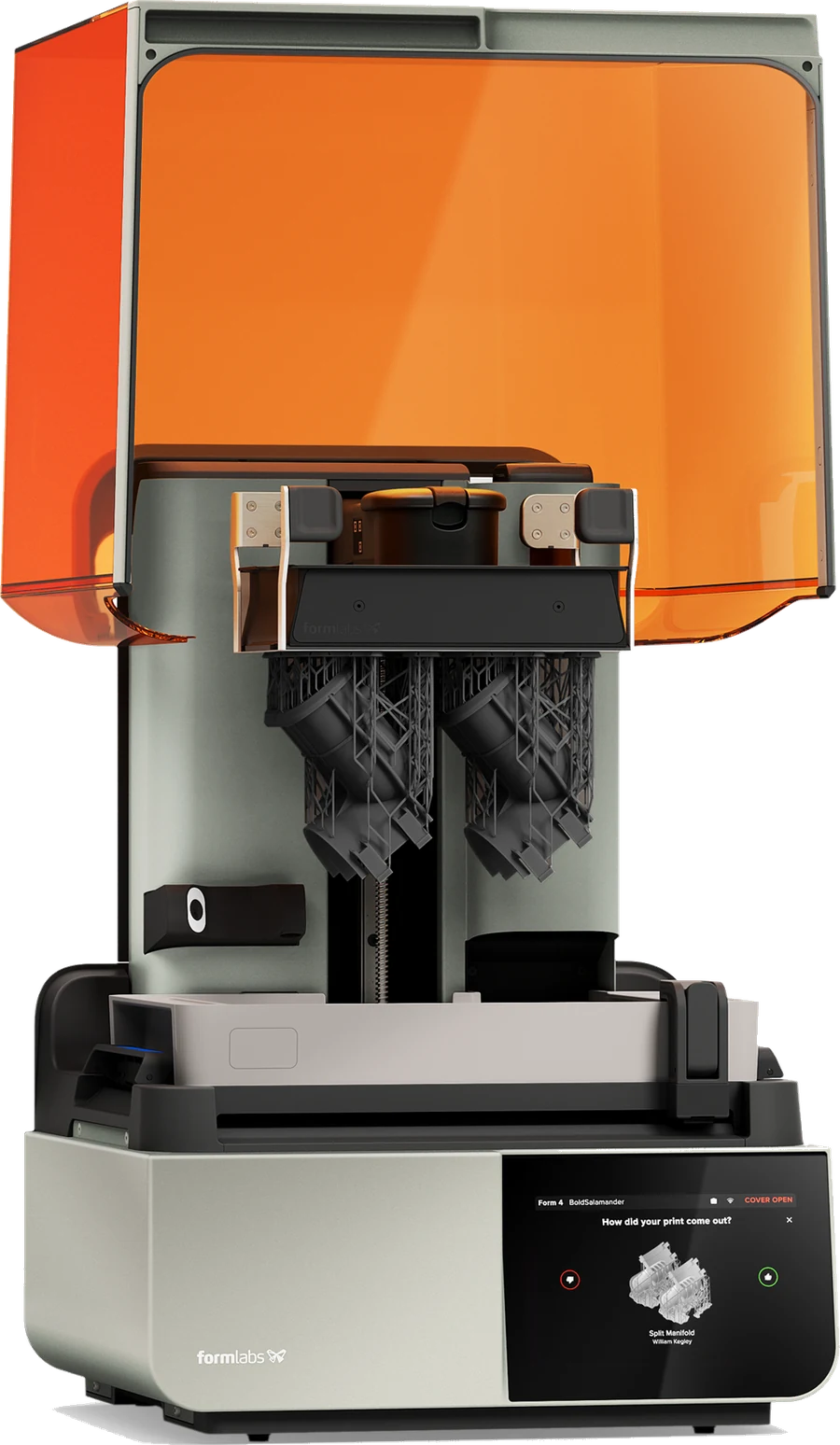 Impresora 3D de resina Formlabs Form 4, vista de producto sobre fondo transparente.