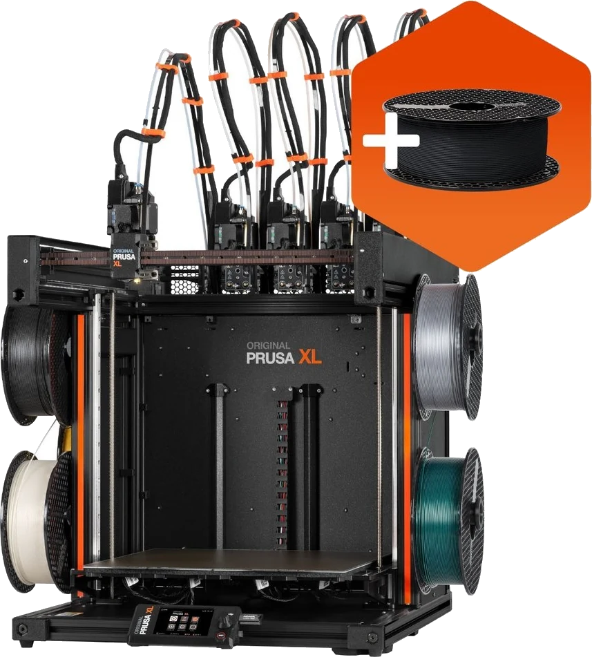 Impresora 3D de filamento (FDM) Original Prusa XL, vista de producto sobre fondo transparente.
